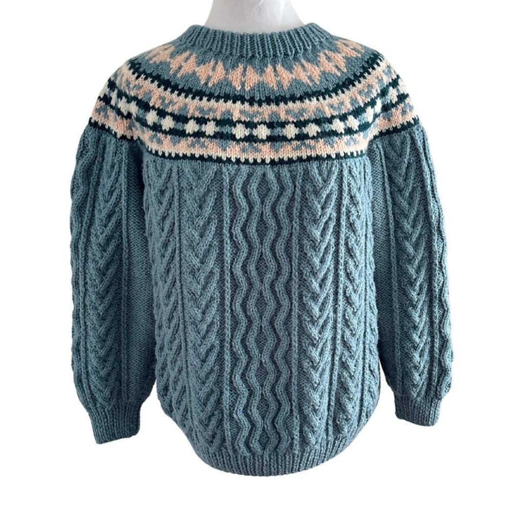 Vintage Fair Isle Cable Knit Sweater, Nordic Icelandic, Chunky